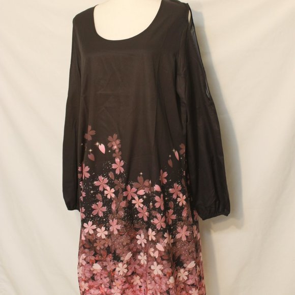 MADE WITH LOVE Dresses & Skirts - NWT MADE WITH LOVE BLACK DRESS SIZE XL T-SHIRT DRESS COLD SHOULDER PINK FLORAL